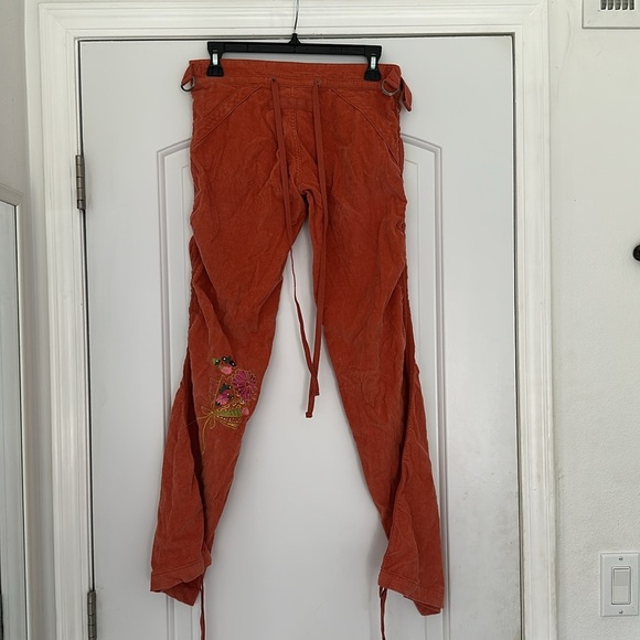 MISS ME Y2K Low Rise Orange Floral Embroidered Studded Corduroy Pants Grunge S - Picture 6 of 12